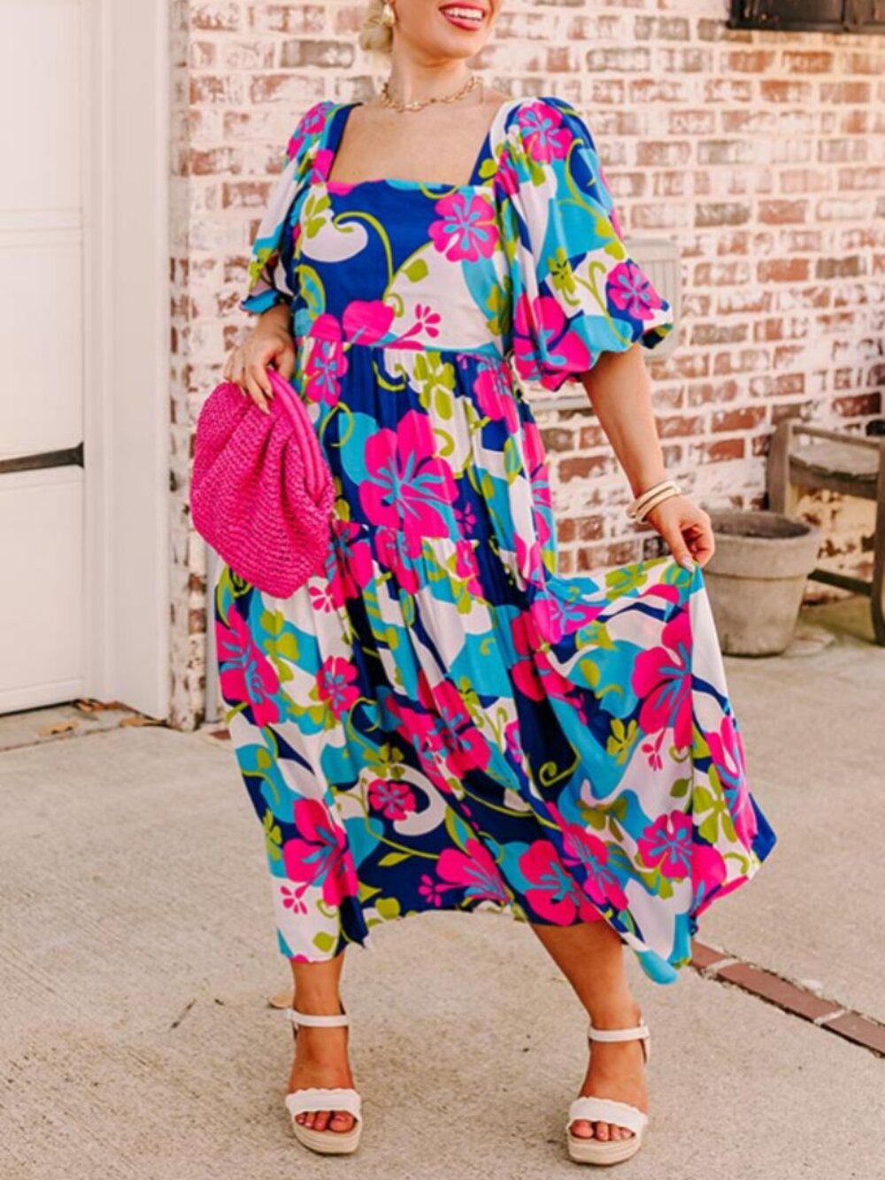 NWT Blue Floral Midi Dress XL